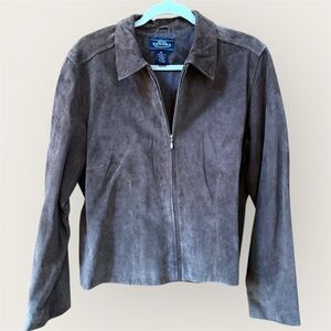 Vintage Sonoma Women's Suede Brown Leather Jacket front zip 90s Y2K